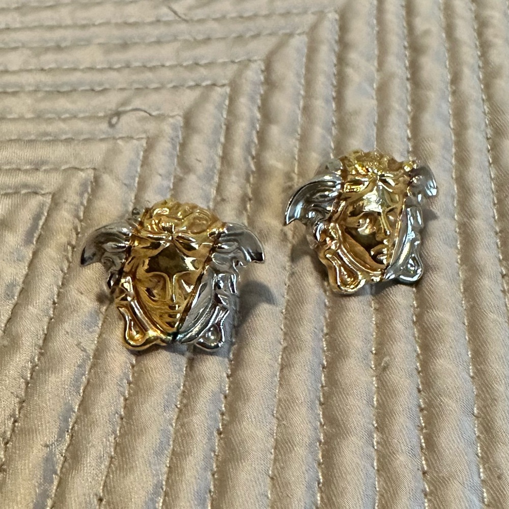 Versace Medusa 2-Tone Gold and Silver Stud Earrings